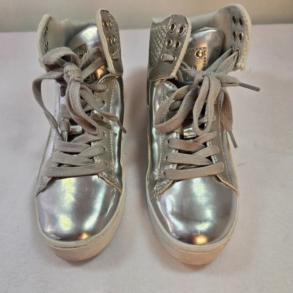 Y2K Pastry Glam Glitter High Top Sneaker Silver Metallic Dance Hip Hop Women 5.5